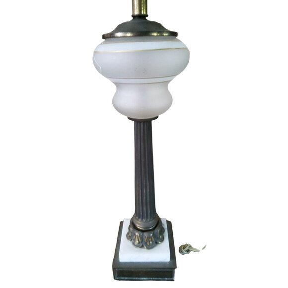 vintage 1950s cambridge lamp co. brass & marble base with brass neck & top table - Picture 6 of 16